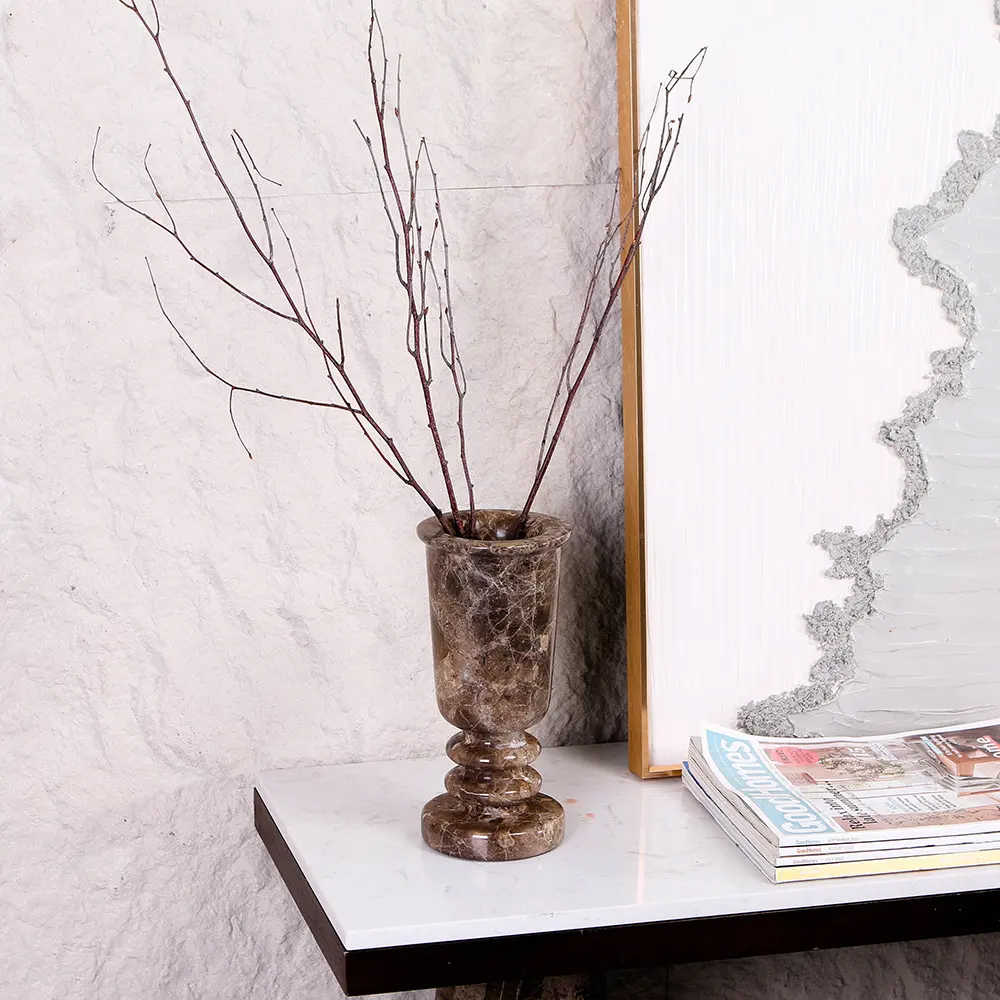 Modern Luxury Marble Vase – Brown Marble Flower Pot for Living Room, Boutique Hotel, and Dining Table Decor