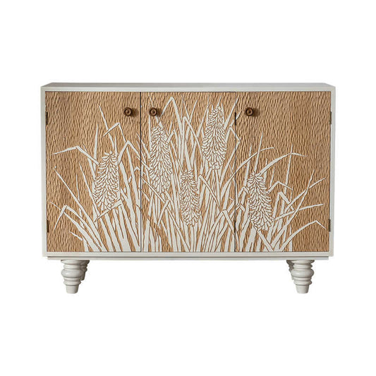Wabi-Sabi Vintage Carved Wheat Field Console Cabinet, French Style Entryway Sideboard with Hand-Carved Botanical Panels, Small Space Storage Buffet,