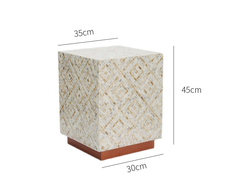 Modern Square Side Table, Vintage Cream Mosaic Nightstand or Accent Table for Sofa, Balcony & Bedroom
