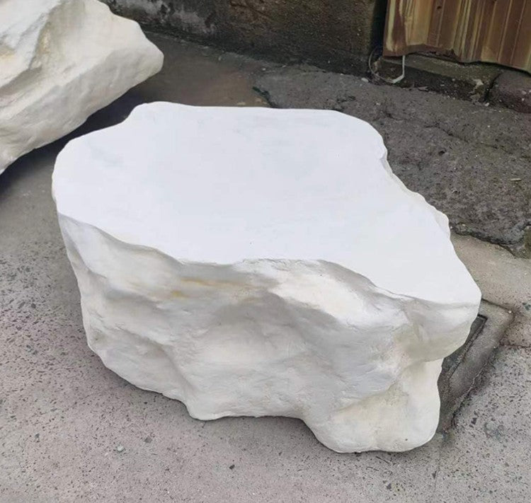 Modern Faux Stone Coffee Table & Bar Stool, Grey-White Decorative Centerpiece for Living Room, Reception, or Boutique