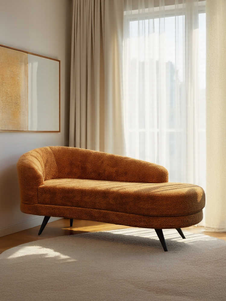 Vintage Chenille Fabric Chaise Lounge Sofa – Retro Cozy Lazy Lounger for Small Living Room, Bedroom & Balcony