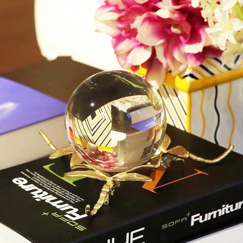Luxury Crystal Ball Ornament with Gold Dragon Base – Premium Glass Sphere Decor for Living Room, Study & Display Cabinet
