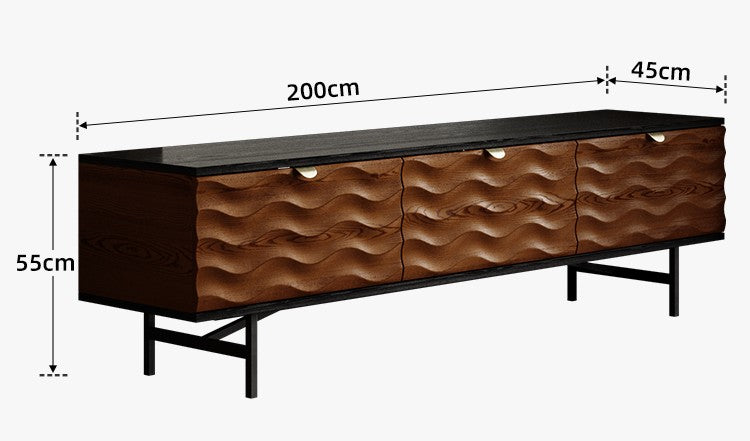 Vintage Solid Wood TV Cabinet – Luxury Wave Pattern Storage Sideboard, Modern Living Room Media Console with Drawers