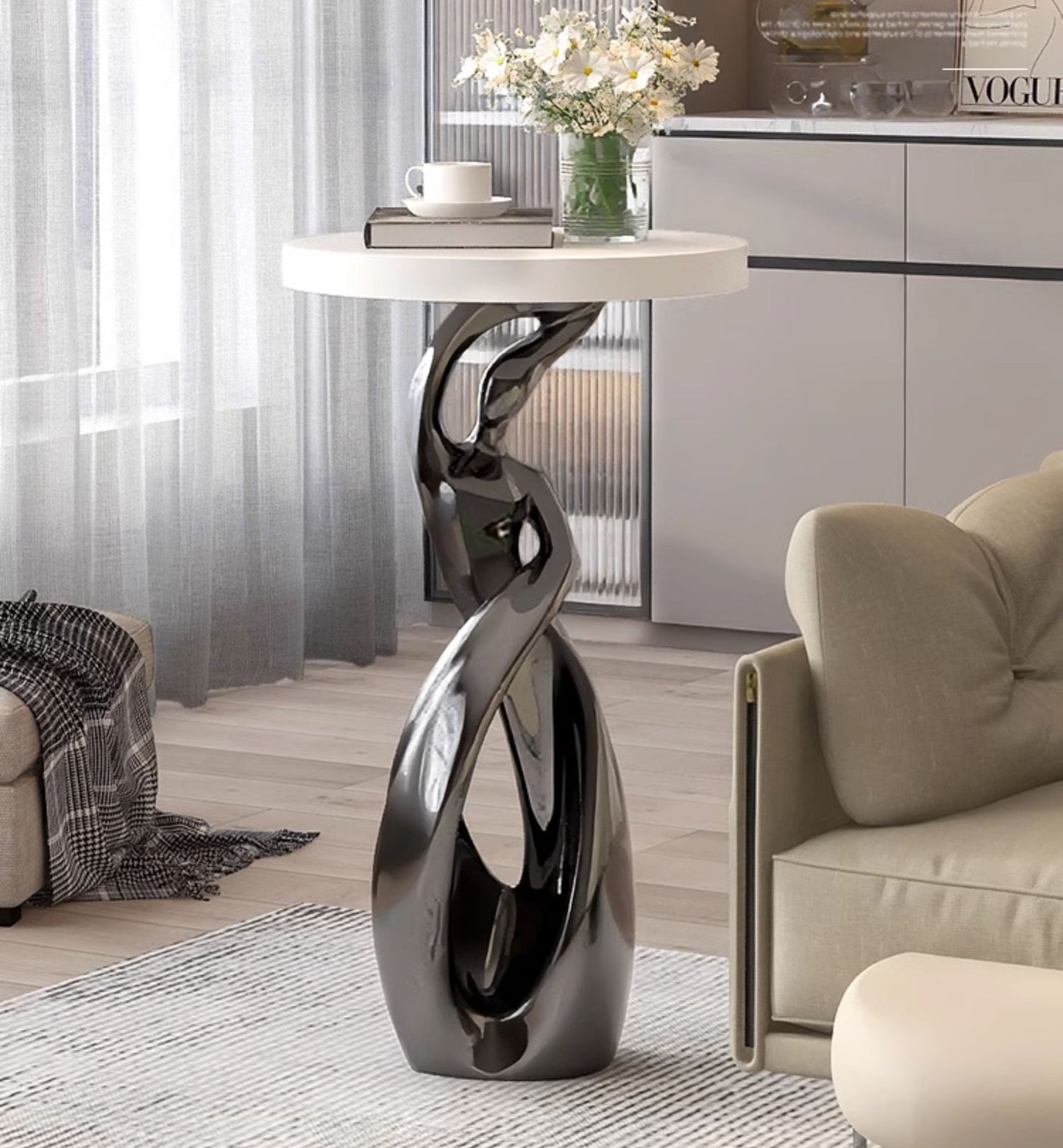 Abstract Art Luxury Floor Sculpture Table, High-End Decorative Side Table for Living Room, TV Stand & Housewarming Gift
