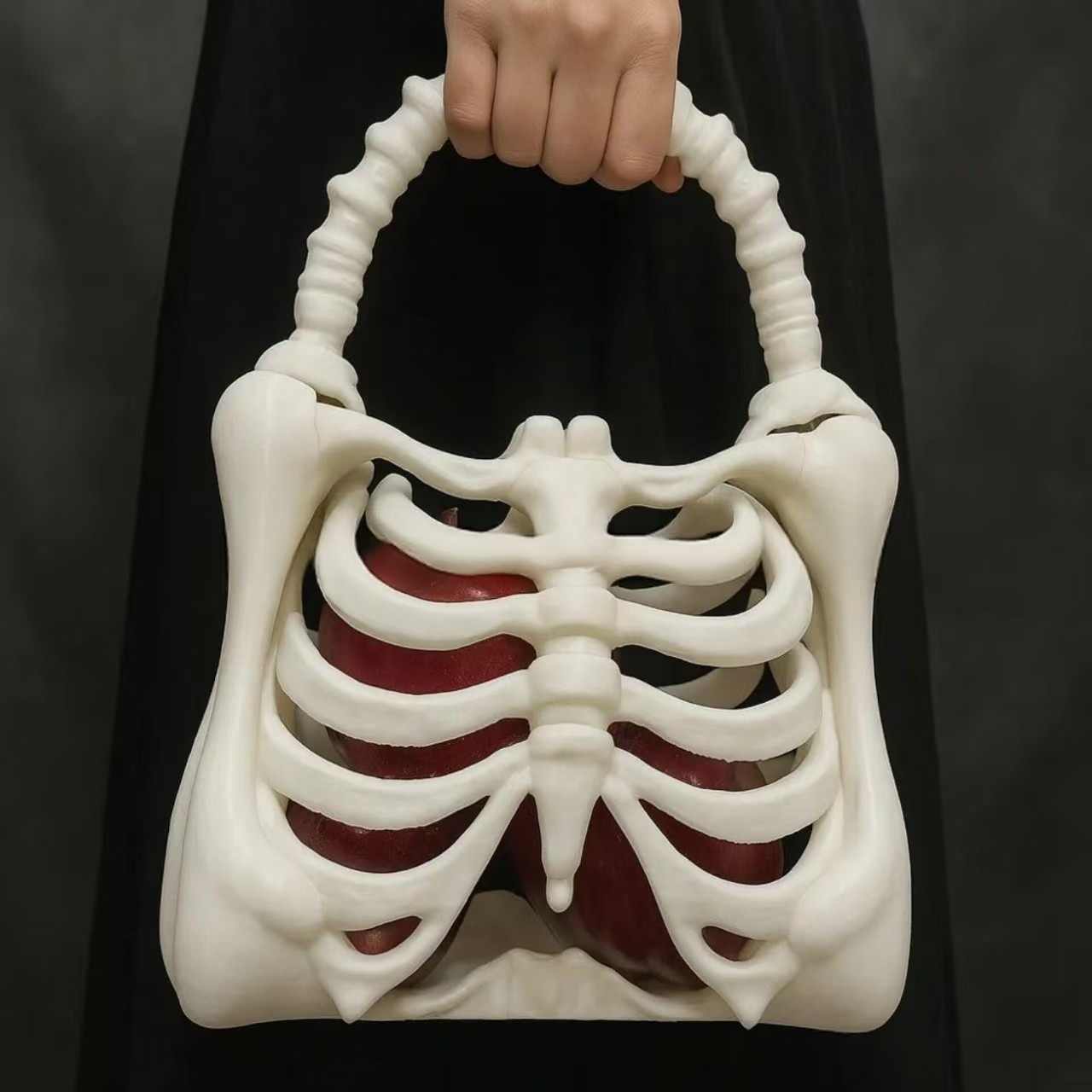 3D Printed Skeleton Bone Tote Bag – Large Novelty Halloween Handbag, Realistic Skeleton Rib Cage Decor, White Statement Purse