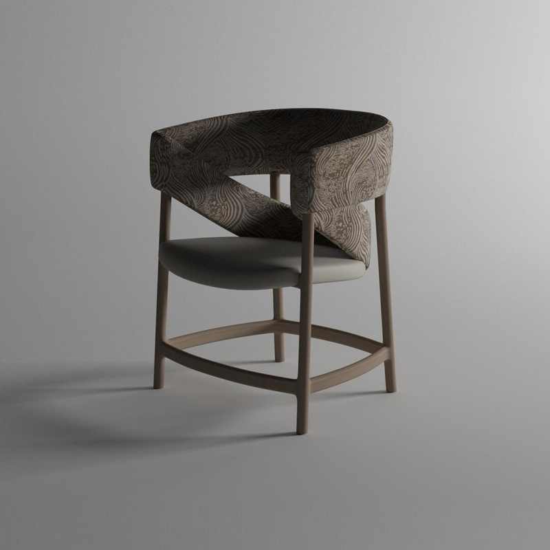 Vintage Designer Circular Chair – Solid Wood Dining, Owner, Study, Conference Accent Chair with Artistic Patterned Upholstery