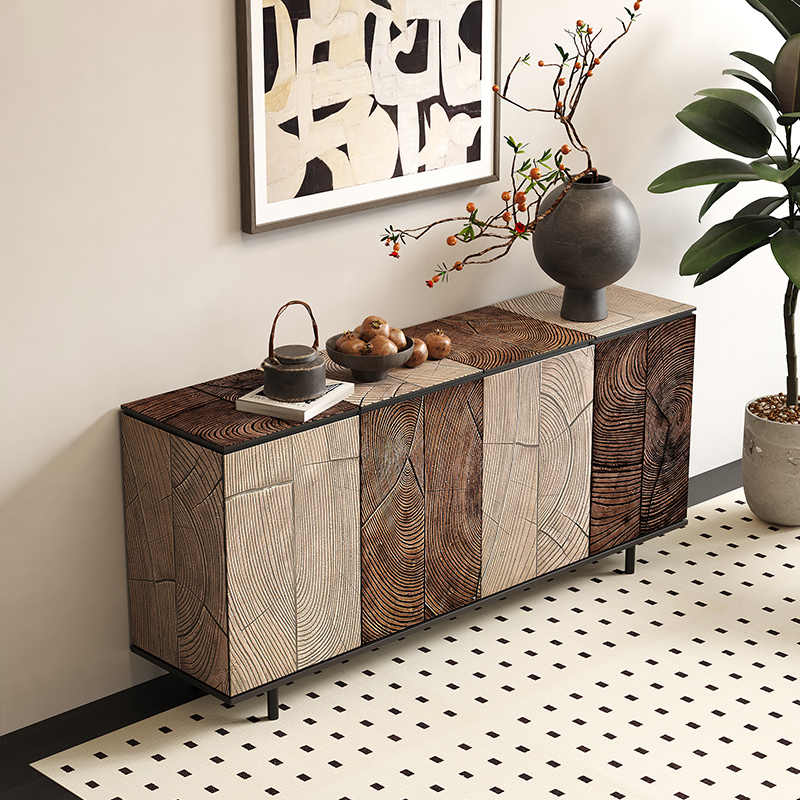Luxury Solid Wood Carved Sideboard Cabinet, Artistic Designer Buffet Entryway Console for Living Room