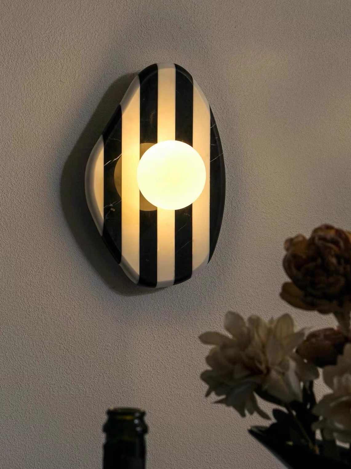 Natural Striped Marble Wall Lamp, Black & White Modern Vintage Living Room/Bedroom/Entryway Accent Light