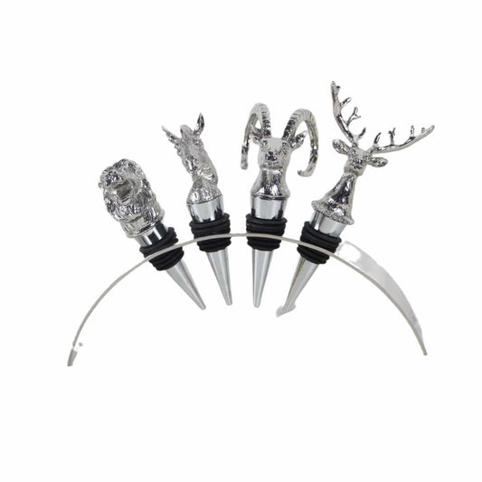 Luxury Animal-Themed Wine Stopper Collection with Display Stand – Chrome Figurine Bar Accessories for Hotel & Home Entertainment