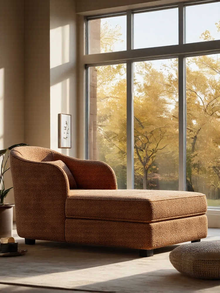 Vintage Chenille Chaise Lounge Sofa – Mid-Century Retro Luxury Recliner for Small Living Room, Bedroom & Hotel Suite