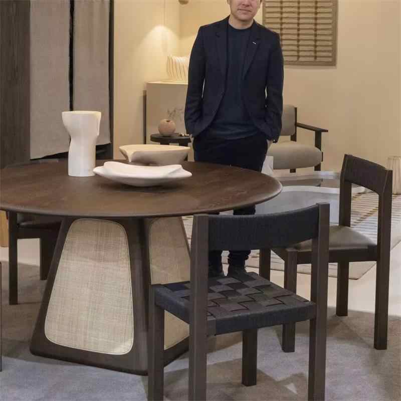 Solid Ash Wood Dining Chair, Minimalist Black Designer Chair with Leather Seat, Modern Retro Accent for Small Dining Spaces