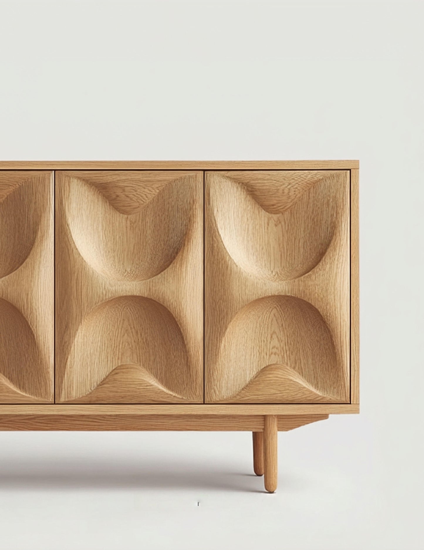 Retro Sculpted Wood Sideboard – Designer Solid Wood U-Relief Buffet Cabinet for Modern Dining & Entry