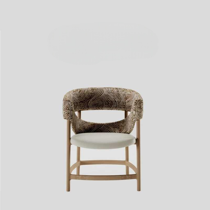 Vintage Designer Circular Chair – Solid Wood Dining, Owner, Study, Conference Accent Chair with Artistic Patterned Upholstery