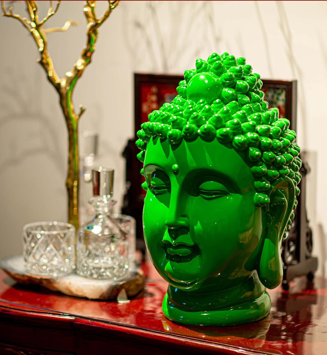 Colorful Fiberglass Buddha Head Sculpture – Modern Painted Art Figurine for Living Room, Bedroom & Entryway Display