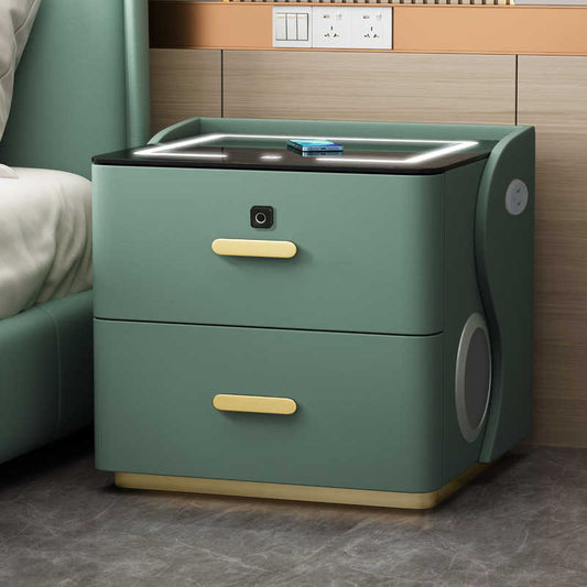 Contemporary Smart Leather Nightstand – Sage Green Premium Design with Integrated Wireless Charging, Bluetooth Audio & Security Lock