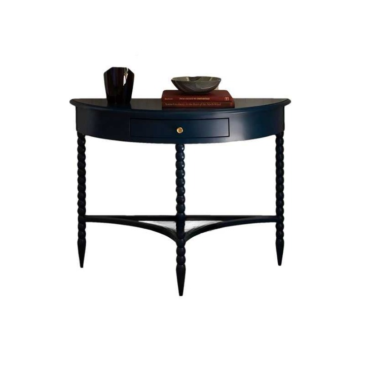 Black Solid Wood Half-Moon Console Table – Decorative Spindle Leg Entryway Table with Drawer, Semi-Circle Foyer Accent