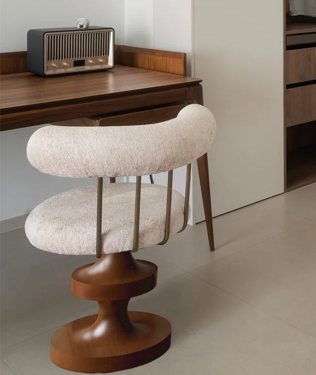 Designer French Swivel Office Chair – Modern Minimalist Desk Chair with Bouclé Upholstery, Contemporary Vanity Stool for Home Office, Study, Bedroom