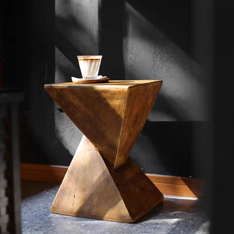 Modern Twisted Hourglass Side Table – Solid Wood Geometric End Table, Scandinavian Minimalist Accent Table, Sculptural Coffee Table for Living Room, Bedroom, Office