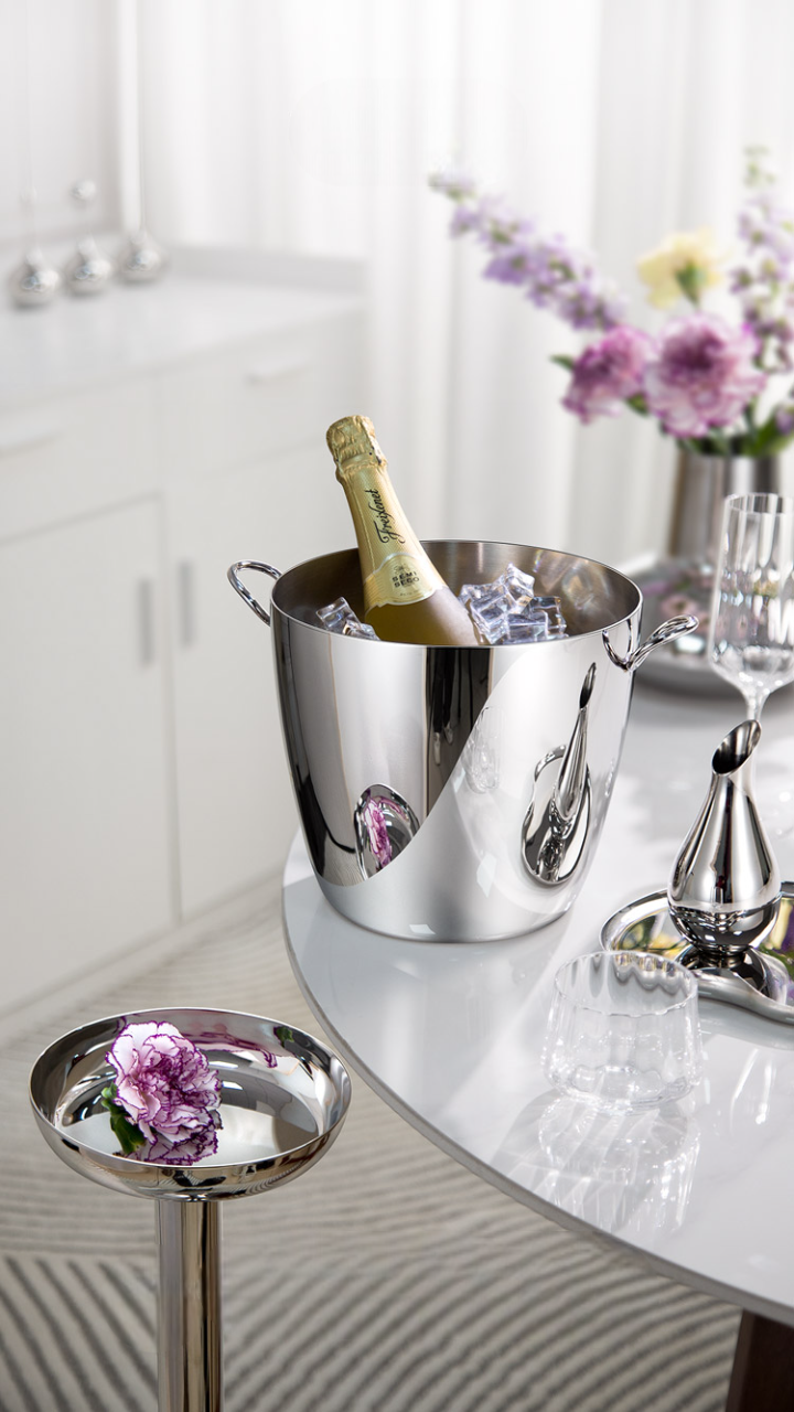 Minimalist Luxury Double-Loop Champagne/Wine/Ice Bucket – Tabletop Stainless Steel Cooler for Red Wine, Champagne, Beer