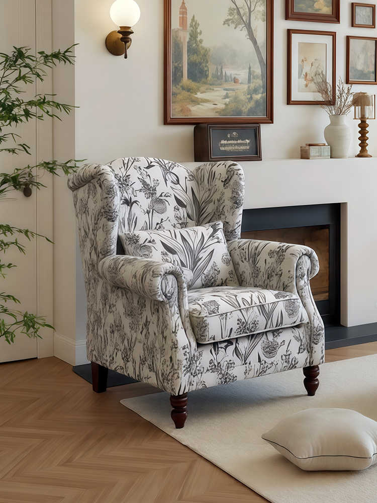 Vintage Floral Tiger Chair – Black and White Retro Lounge Armchair, Single Sofa for Living Room/Garden/Balcony