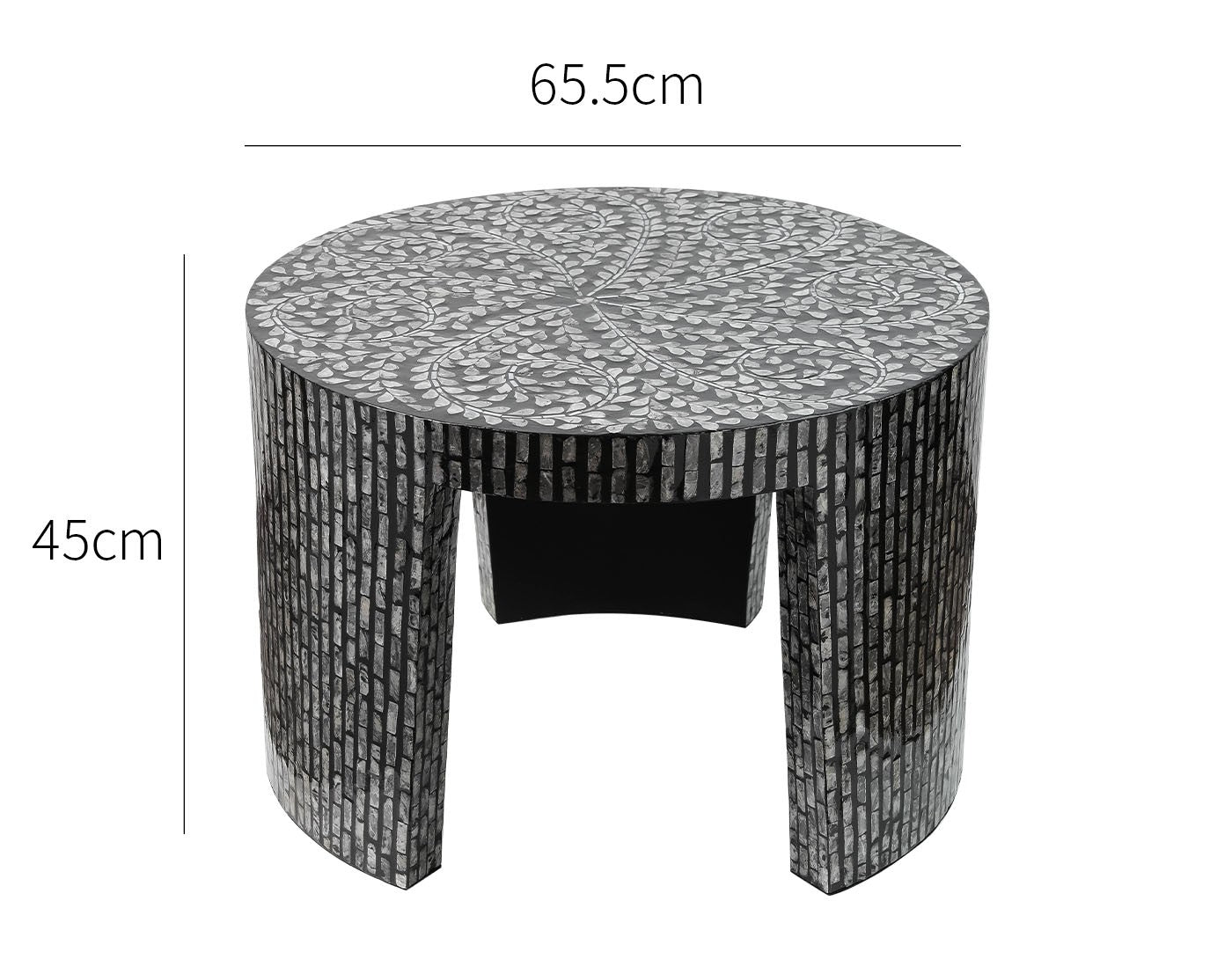 Luxury Minimalist Round Coffee Table, Black Iris Mosaic Accent Table for Living Room & Modern Asian Decor