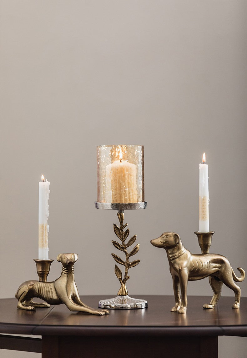 Gold Whippet Candle Holder Set – Modern Art Deco Dog Candle Stand, Luxury Hotel & Dining Table Decorative Props
