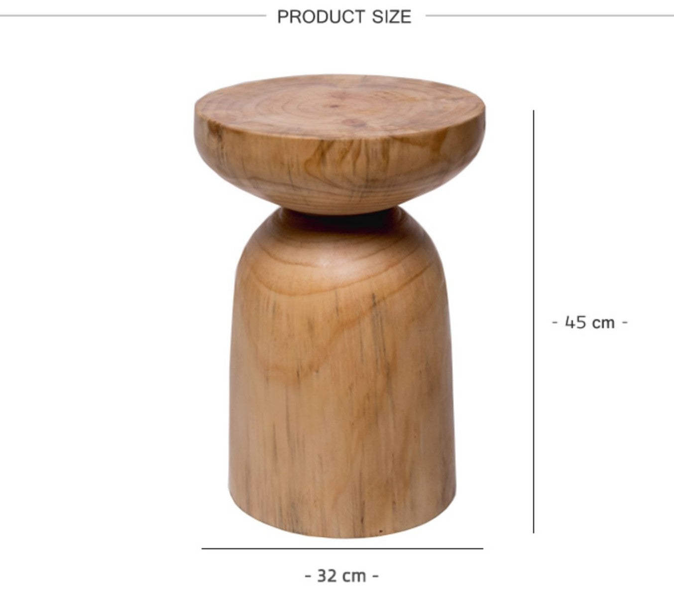 Modern Solid Wood Tree Stump Stool, Minimalist Designer Round Wooden Accent Seat, Natural Finish Small Size, 32x32x45cm