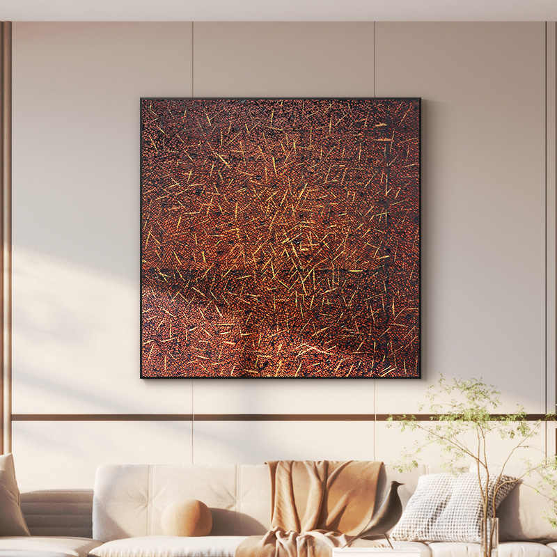Modern Abstract 3D Textured Relief Oil Painting – Luxury Black Frame, Hand-Painted Sofa Background Wall Art