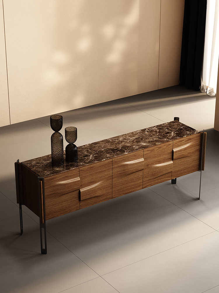 Minimalist Solid Wood Sideboard – Luxury Modern Marble Buffet Storage Cabinet for Villa, Entryway, Living Room