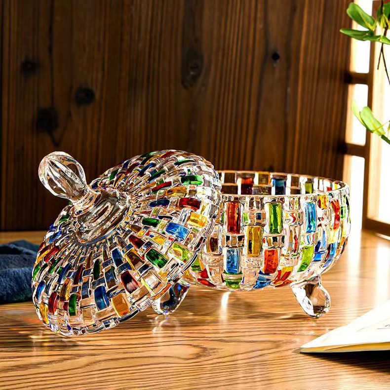Glass Candy Jar with Lid, Colorful Snack Dish for Living Room & Kitchen Storage