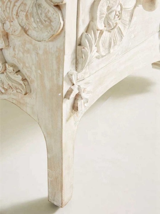 Carved White Solid Wood Dresser – 3-Drawer Floral Chest, Luxury Entryway Cabinet for Modern Vintage Foyer