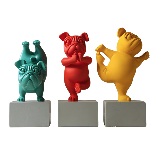 Creative French Bulldog Yoga Figurines Set, Colorful Resin Dog Sculptures for Home Decor Living Room Wine Cabinet Children's Room, Desktop Ornaments Gift Set, 3 Poses