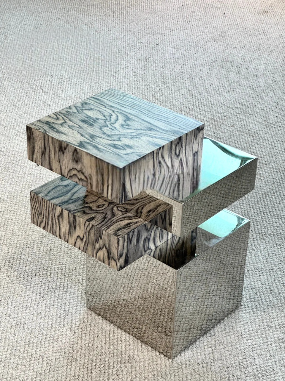 Custom Retro Solid Wood & Metal Accent Table, Artistic Modular Side Table for Designer Hotels, Show Flats, B&Bs