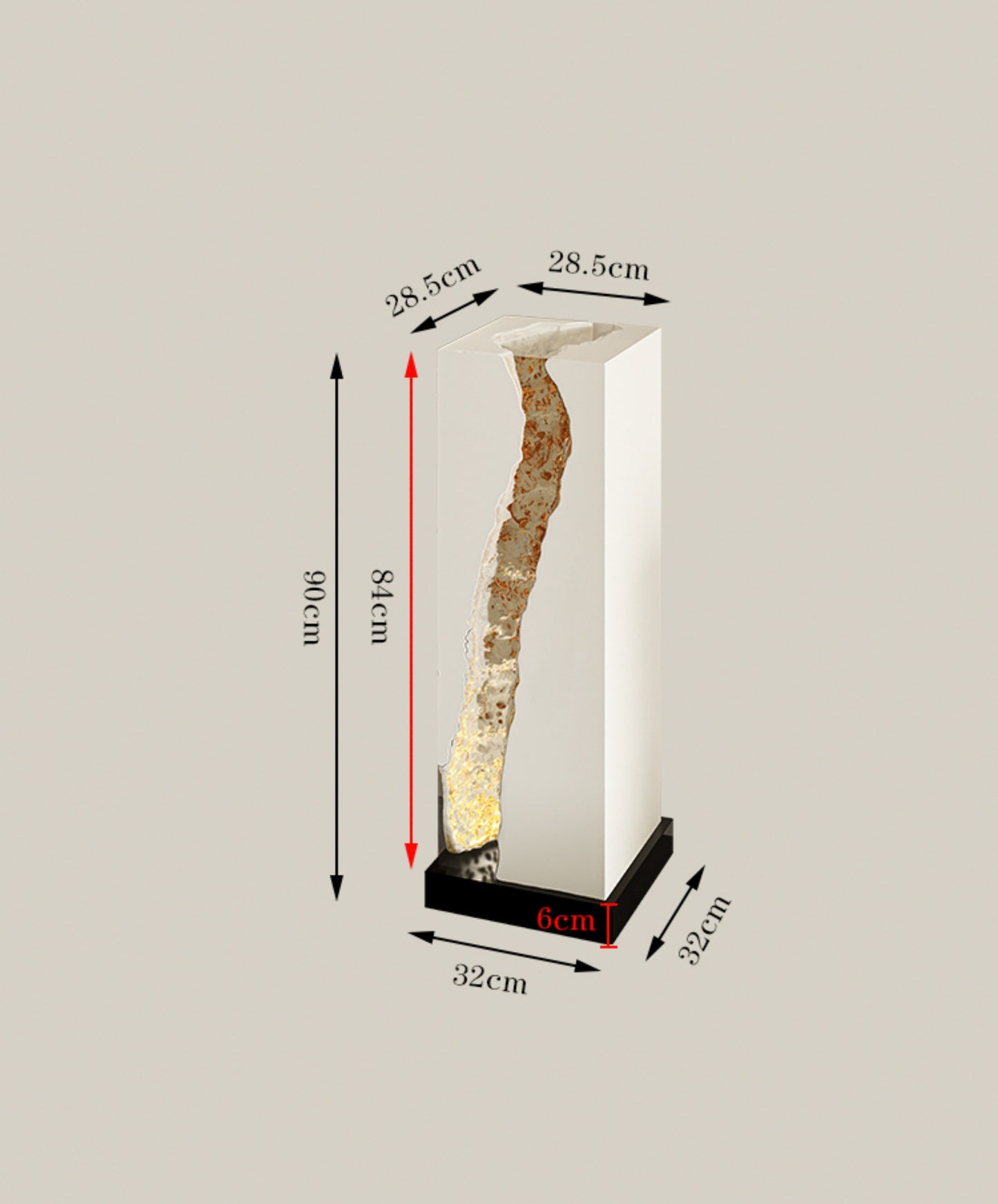 Stone Texture Display Pedestal with Built-in LED Lighting, Luxury Ivory White Column Stand with Gold Accents