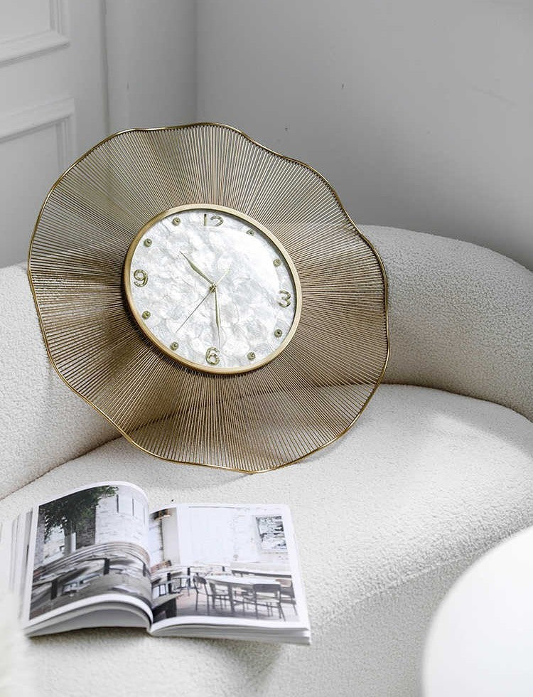 Modern Luxury Wall Clock, Gold Radiant Silent Round Clock for Living Room, Entryway & Home Office – Designer Quiet Timepiece