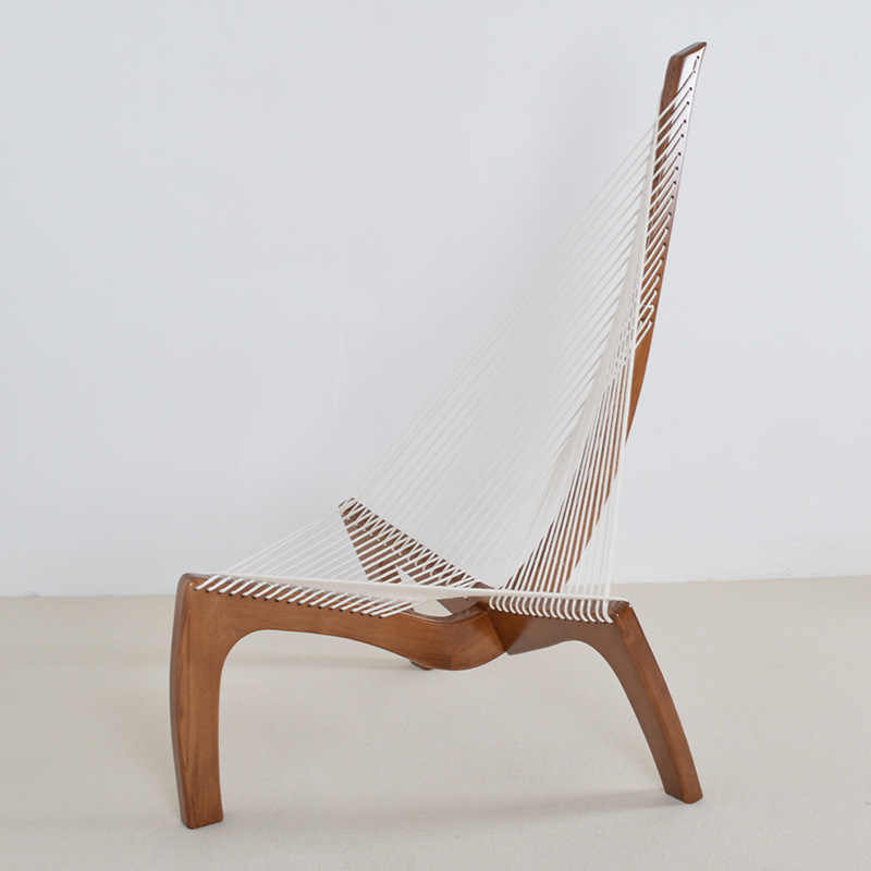 Contemporary Harp Chair – Artistic String Suspension Lounge Chair with Solid Wood Frame, Nordic Minimalist Designer Furniture