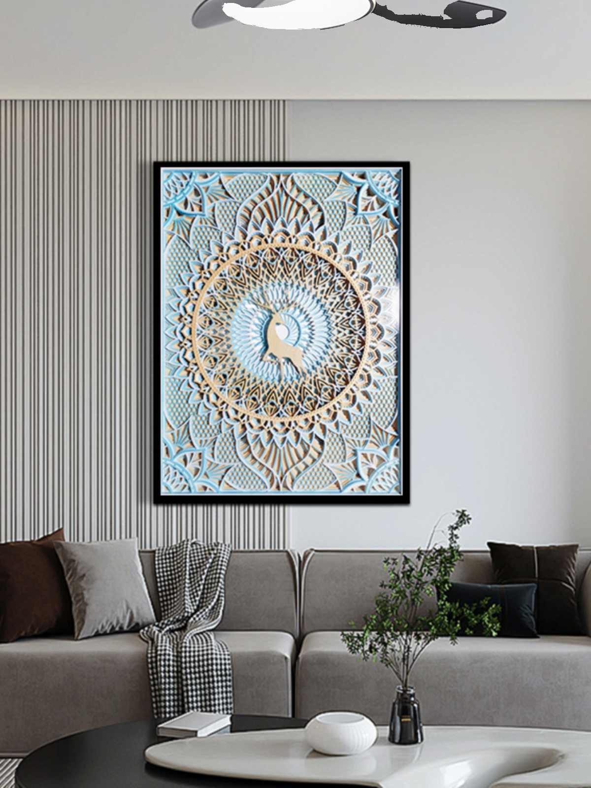 3D Layered Deer Mandala Wall Art – Aluminum Frame, Modern Artistic Sculpture for Living Room, Foyer, Creative Gift