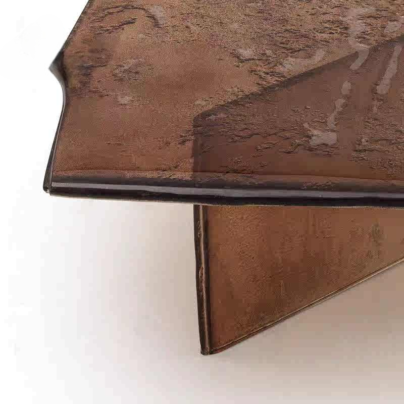 Designer Brown Acrylic Stone-Textured Coffee Table, Custom Modern Art Square Center Table, Luxury Transparent Acrylic Living Room Table