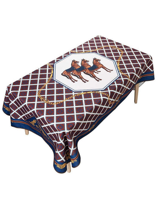Luxury Horse Print Waterproof Tablecloth – Rectangular Decorative Fabric, High-End Coffee/Side/Accent Table Cover, Washable & Spill-Resistant