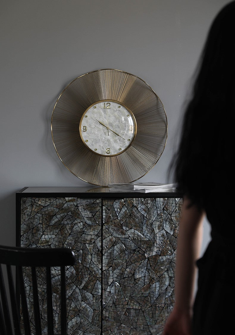 Modern Luxury Wall Clock, Gold Radiant Silent Round Clock for Living Room, Entryway & Home Office – Designer Quiet Timepiece