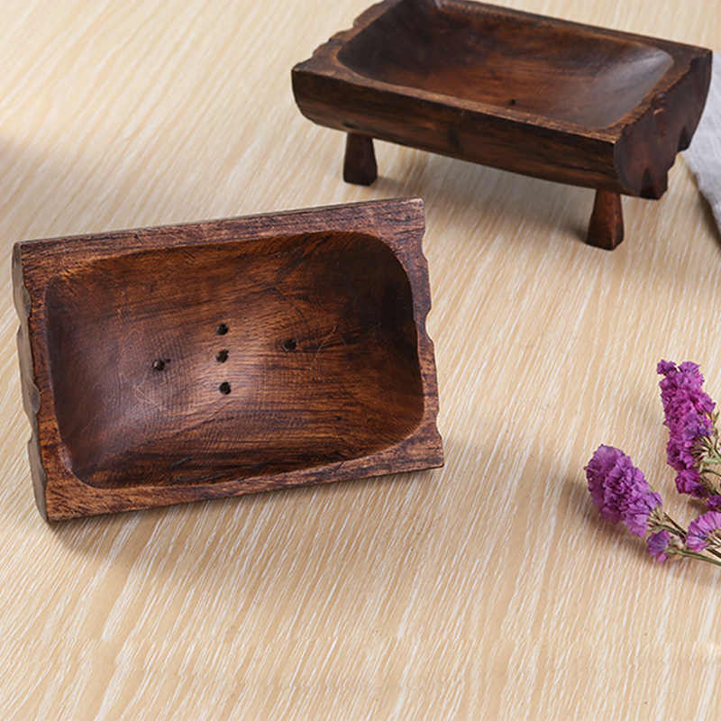 Thai Handcrafted Solid Wood Soap Dish with Drainage, Natural Teak Bathroom Soap Holder with Elevated Design