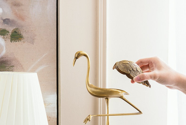 Solid Brass Crane Towel & Tissue Stand, Free-Standing Bird Sculpture Holder for Bathroom, Vanity, or Living Room, Luxury Statue