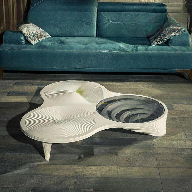 Creative Designer Irregular Round Glass Coffee Table, Luxury Artistic Living Room Centerpiece for Villa, Modern Custom Low Table