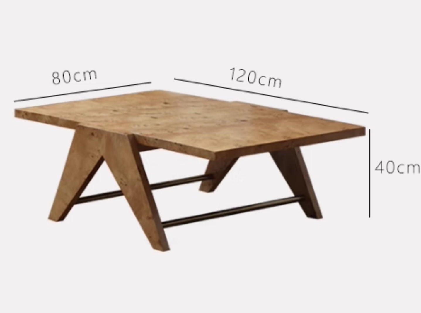 Golden Burl Wood Coffee Table – Chandigarh Style Designer Rectangular Low Table, Natural Tree Burr Grain Living Room Coffee Table, Mid-Century Modern Furniture