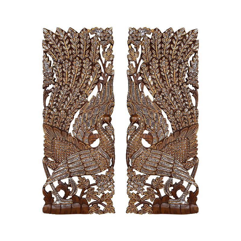 Luxury Handcrafted Peacock Wall Panel Set – Ornate Wood Carving Wall Art, Decorative Peacock Pair for Living Room, Bedroom, Hallway