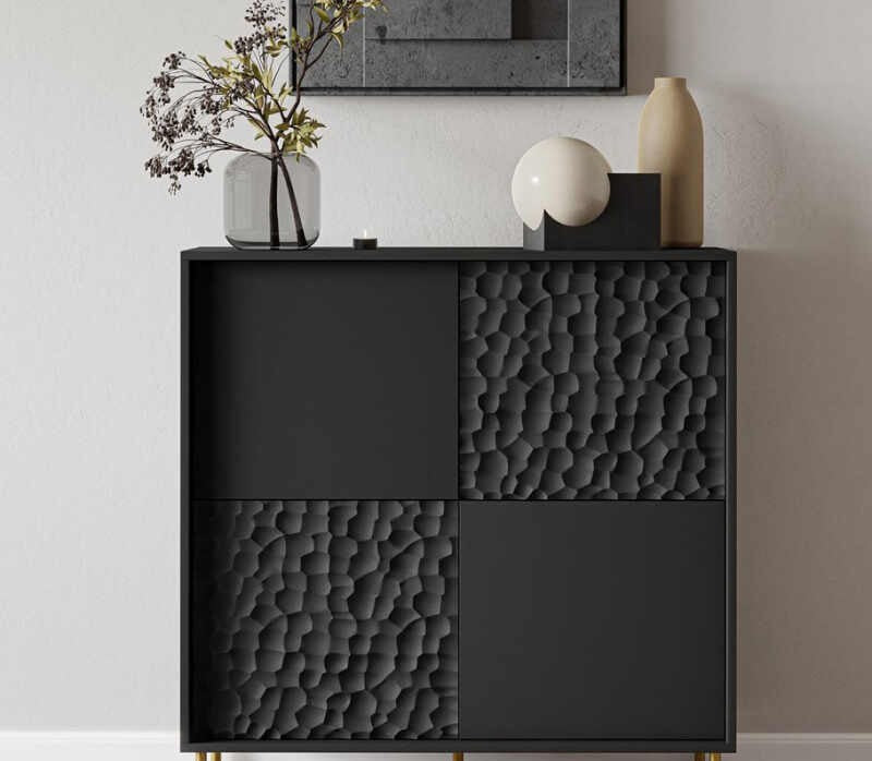 Modern Luxury Black Textured Sideboard Cabinet, Minimalist Storage Console for Entryway, Living Room, Shoe Cabinet