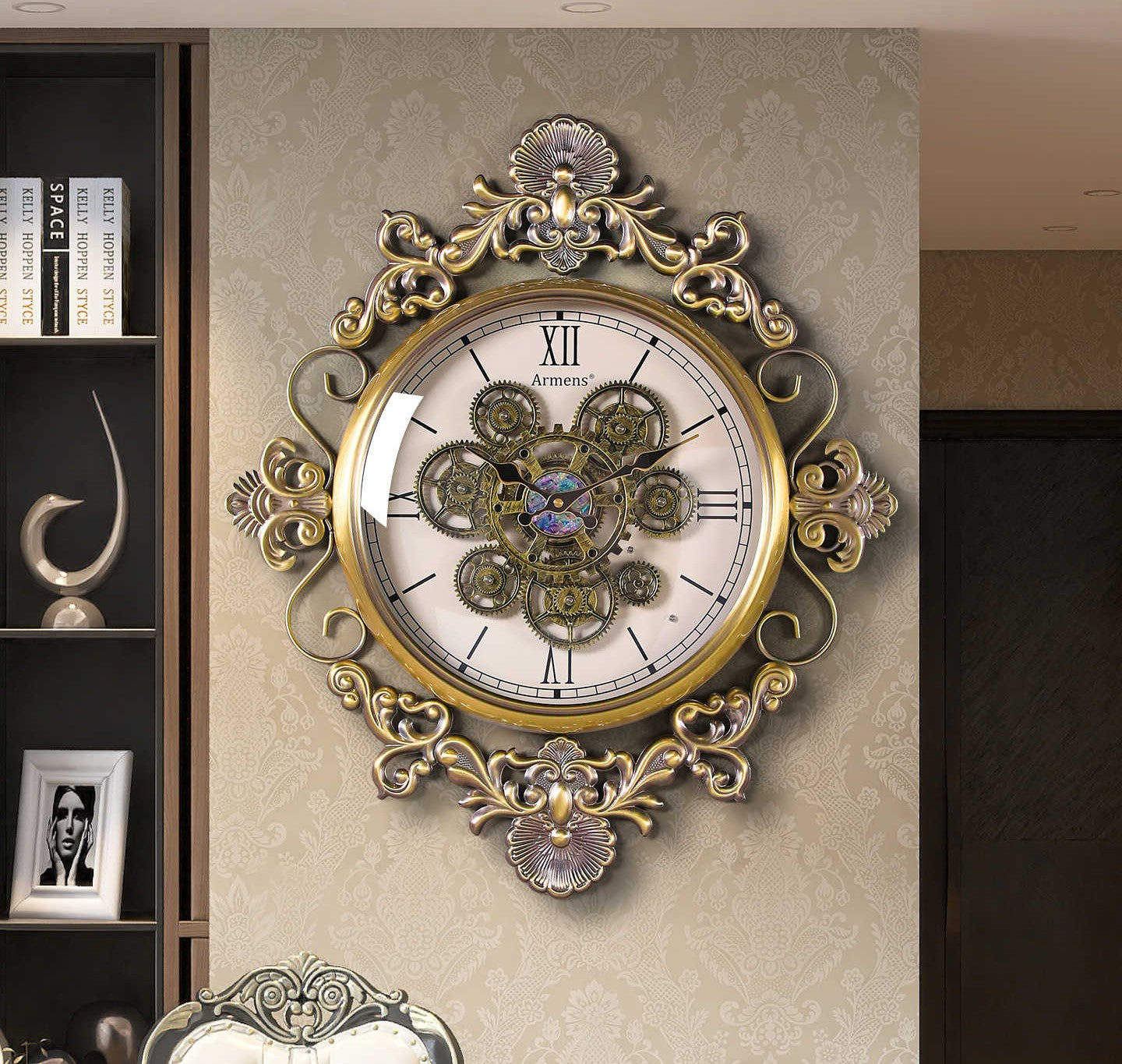European-Style Mechanical Gear Wall Clock – Luxury Vintage Retro Statement Wall Clock