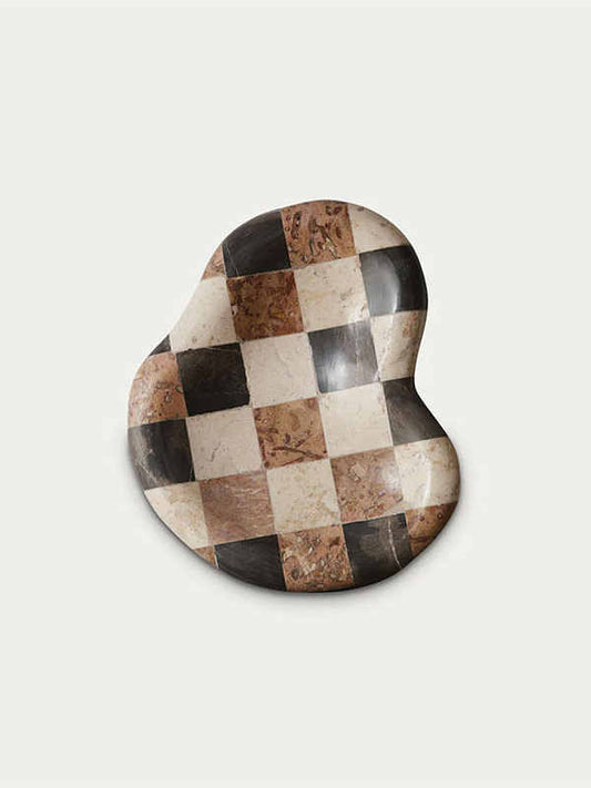 Designer Luxury Mosaic Jewelry Tray – Natural Marble Checkered Pattern Catchall Dish, Instagram-Style Home Decor