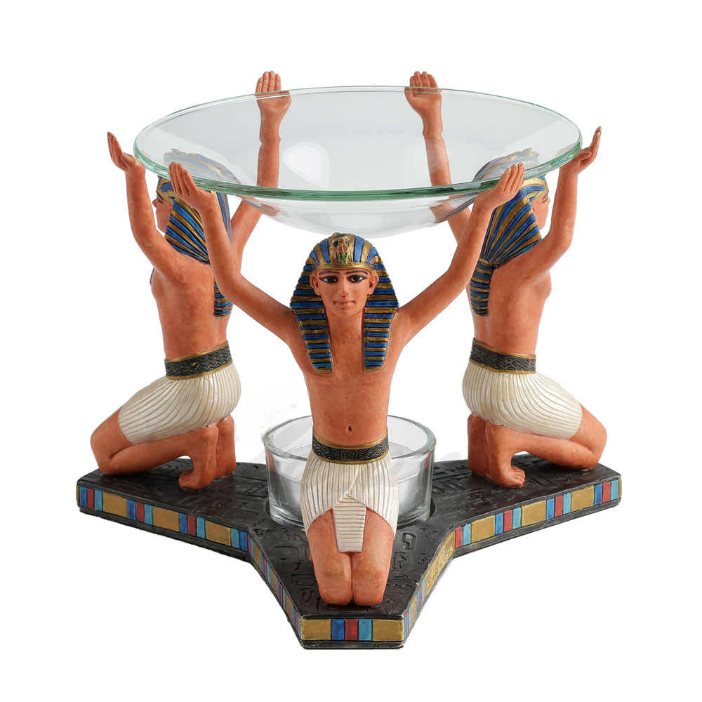 Egyptian Pharaoh Perfume Stand – Creative Resin Figurine Holder with Glass Tray, Unique Home Ornament Gift