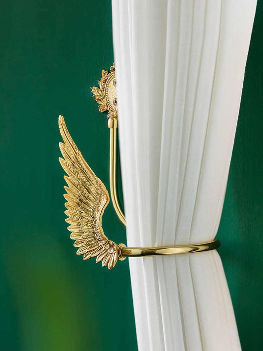 Luxury Angel Wing Curtain Hook Set (Left and Right), Brass Gold Decorative Drapery Holdback, Creative Art Deco Bedroom & Living Room Wall Hook